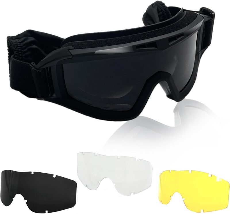 Tactical Goggles with 3 Anti Fog and Impact Interchangeable Lenses for Riding Shooting Outdoor Various Sports