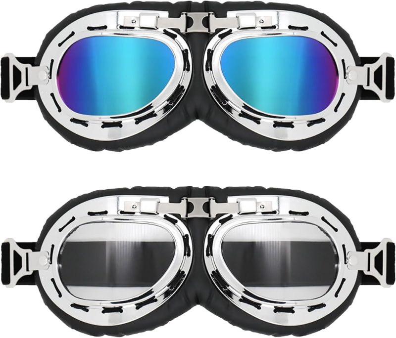 2 Pieces Vintage Motorcycle Goggles  Protection Windproof Dustproof Helmet Goggles Aviator goggles Bike goggles For Men Women Outdoor Riding