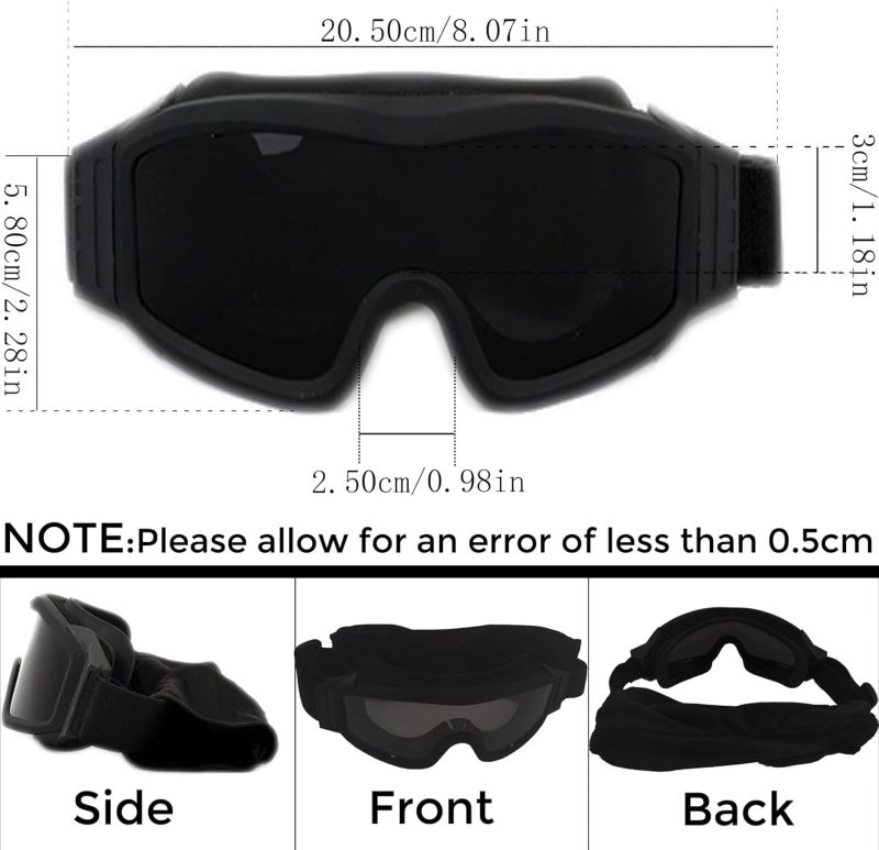 Tactical Goggles with 3 Anti Fog and Impact Interchangeable Lenses for Riding Shooting Outdoor Various Sports - Image 2