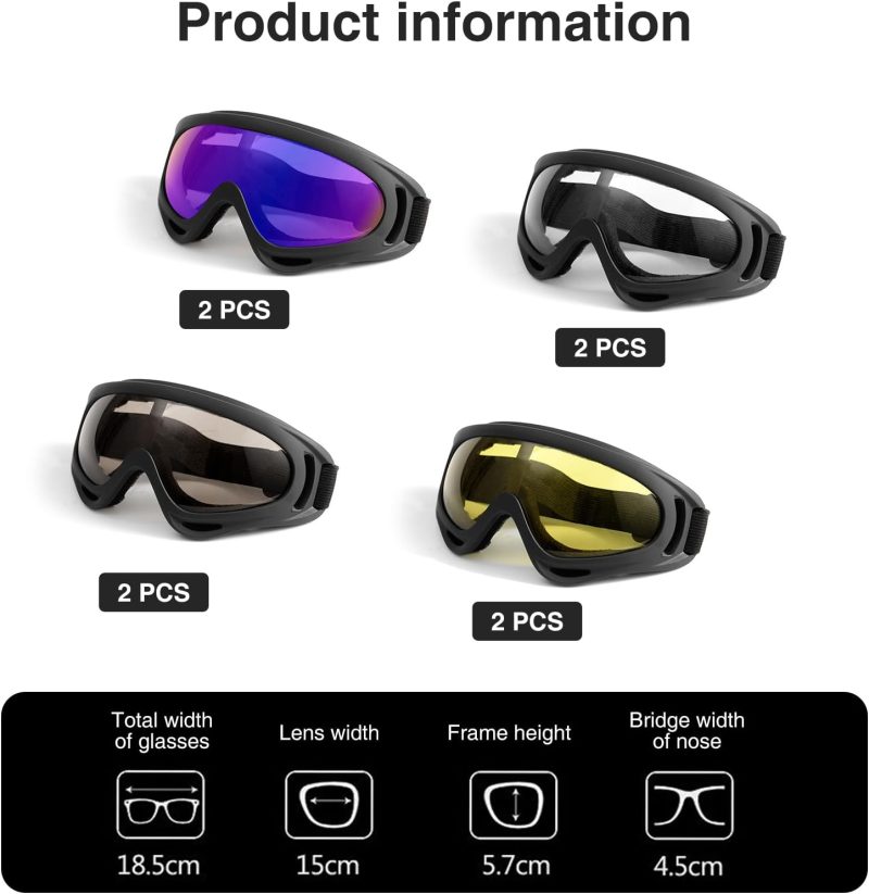 8 Pack Motorcycle Goggles, Ski Goggles Dirt Bike Goggles, Snowboard Goggles for Adult Men Women Youth - Image 2