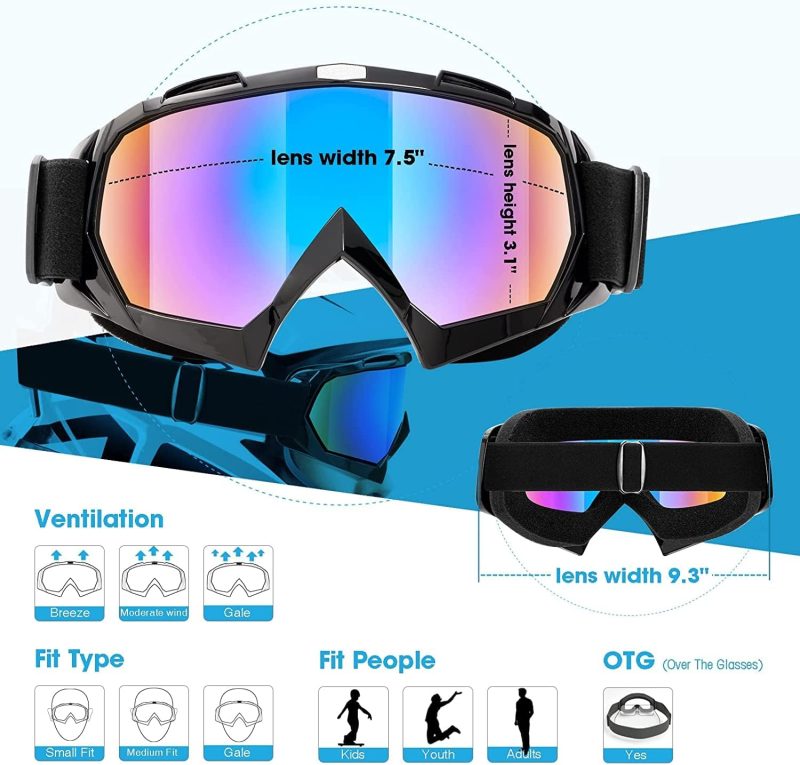Adult Dirt Bike Goggles, 2-Pack  Motorcycle Goggles for Men & Women, Wide Vision Riding Off-Road Goggles - Image 2