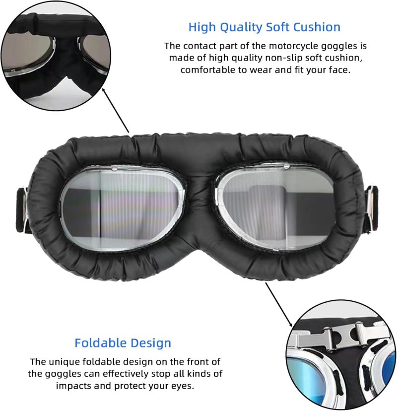 2 Pieces Vintage Motorcycle Goggles  Protection Windproof Dustproof Helmet Goggles Aviator goggles Bike goggles For Men Women Outdoor Riding - Image 2