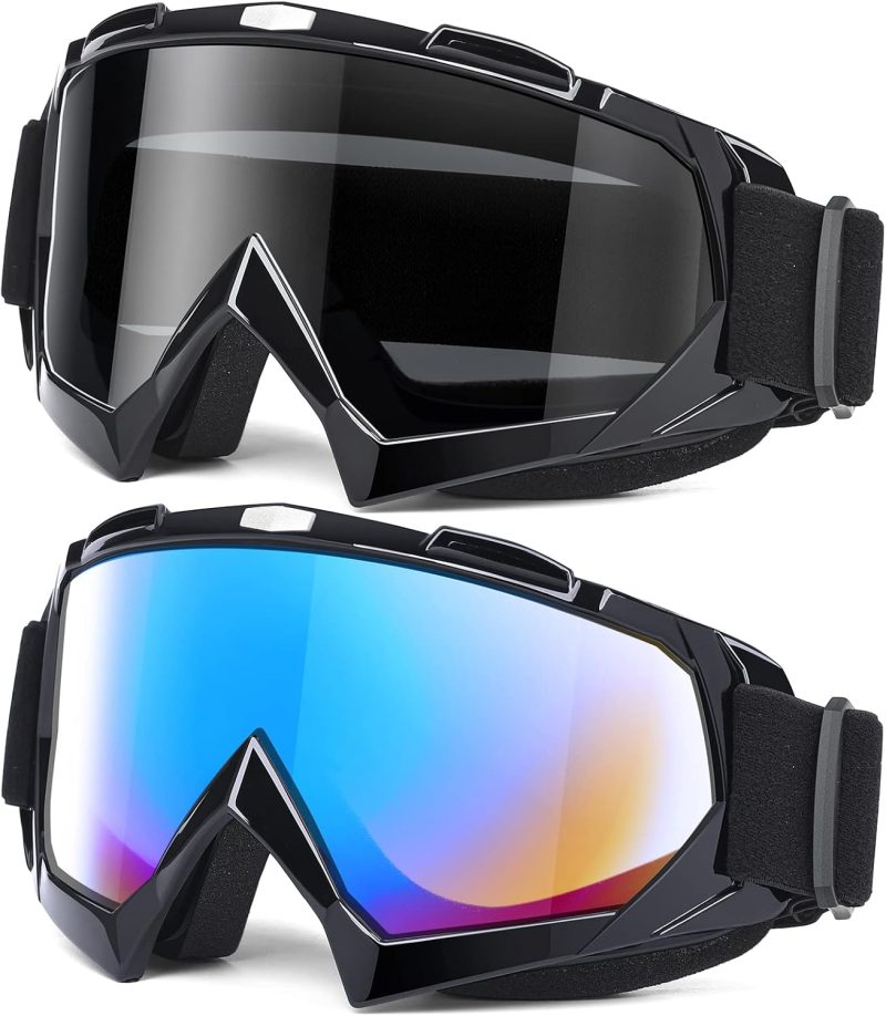Adult Dirt Bike Goggles, 2-Pack  Motorcycle Goggles for Men & Women, Wide Vision Riding Off-Road Goggles