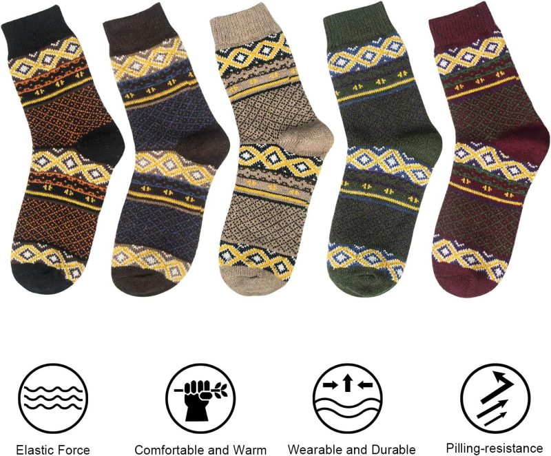 5 Pack Womens Wool Socks, Stocking Stuffers Gifts for Women Men Knit Warm Soft Crew Boot Sock for Winter Hiking - Image 2