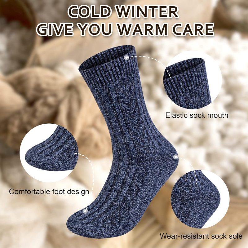 5 Pack Womens Wool Socks, Stocking Stuffers Gifts for Women Men Knit Warm Soft Crew Boot Sock for Winter Hiking - Image 2