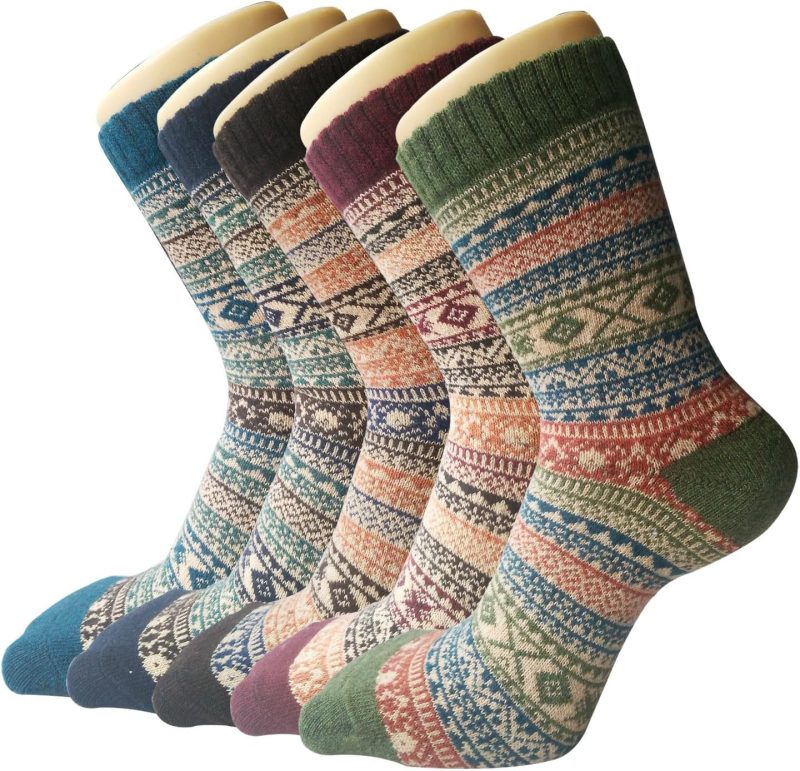 5 Pack Womens Wool Socks, Stocking Stuffers Gifts for Women Men Knit Warm Soft Crew Boot Sock for Winter Hiking