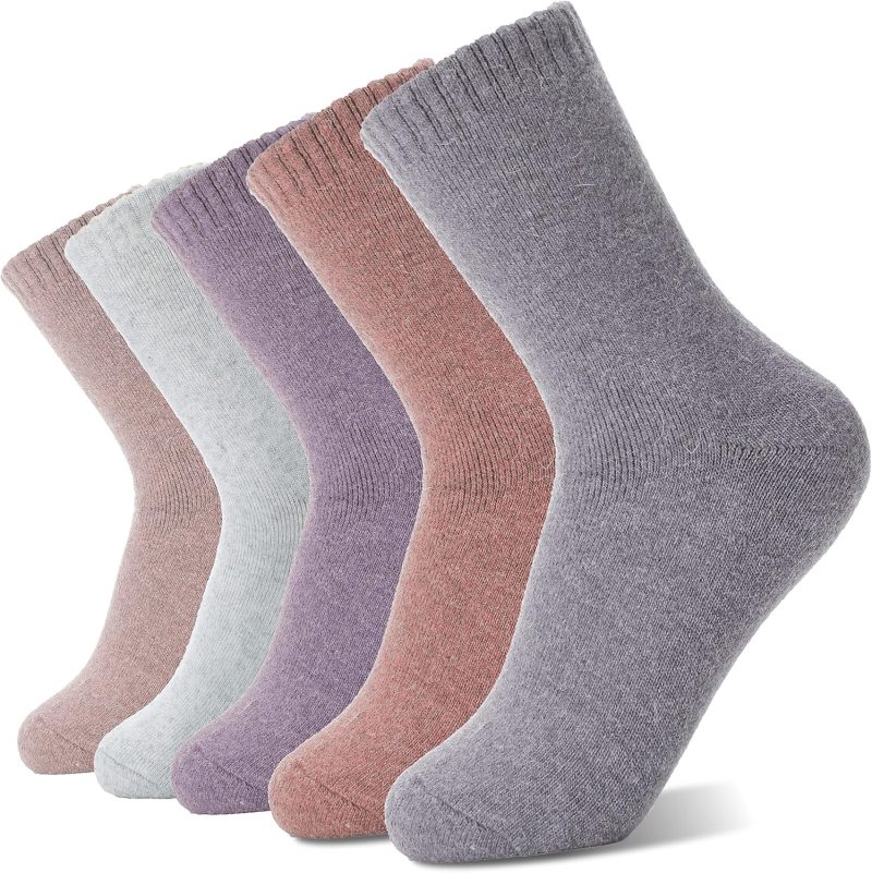 5 Pack Merino Wool Hiking Socks for Women Warm Winter Thick Thermal Cozy Boot Work Soft Ladies Socks