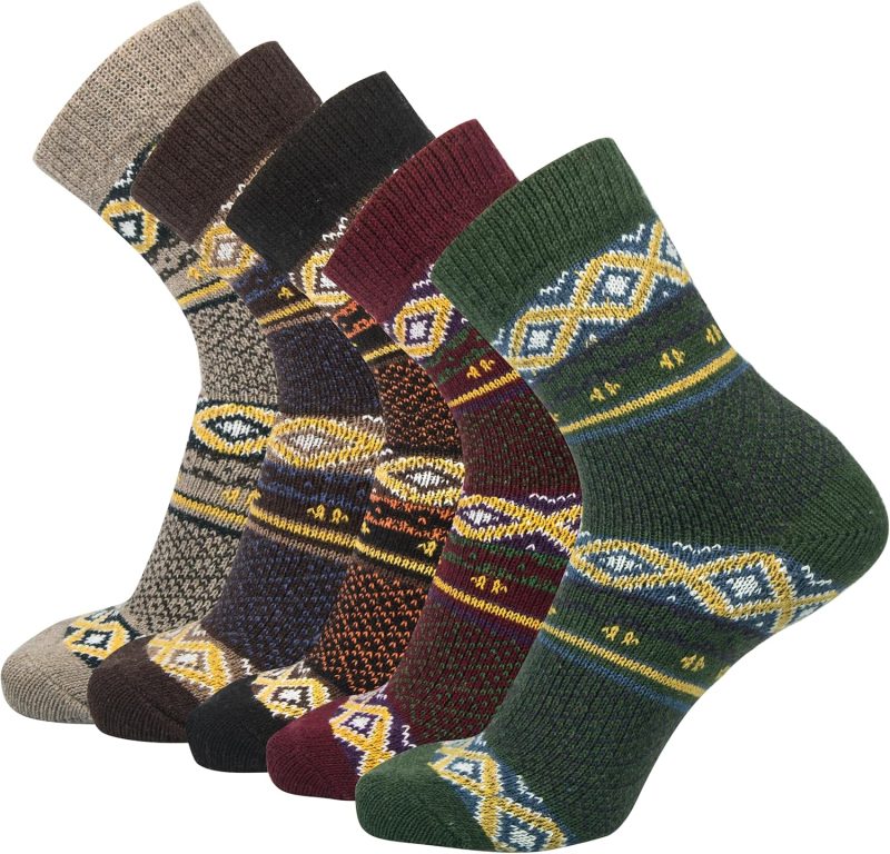 5 Pack Womens Wool Socks, Stocking Stuffers Gifts for Women Men Knit Warm Soft Crew Boot Sock for Winter Hiking
