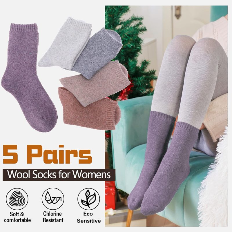 5 Pack Merino Wool Hiking Socks for Women Warm Winter Thick Thermal Cozy Boot Work Soft Ladies Socks - Image 2