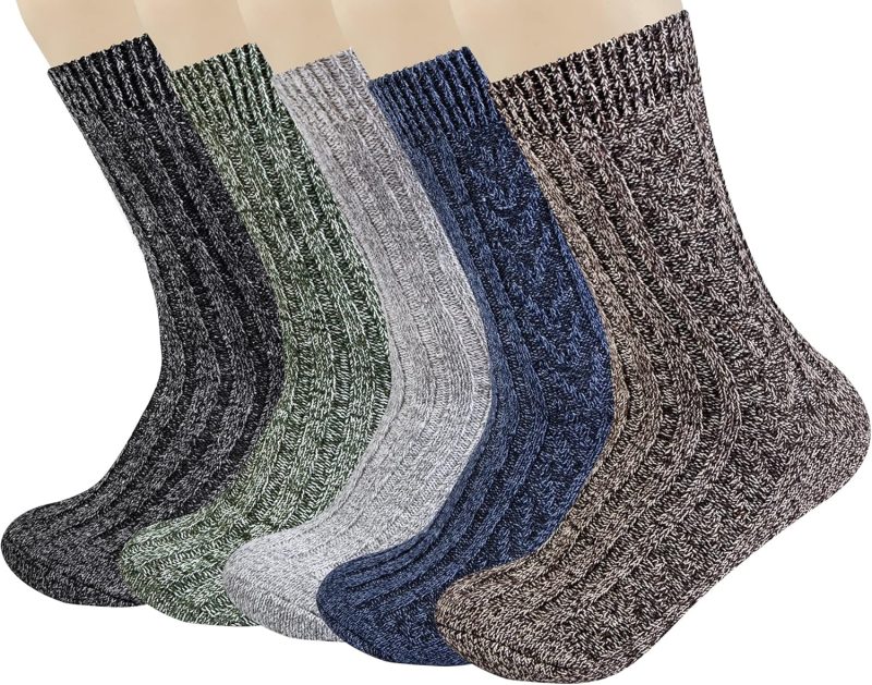 5 Pack Womens Wool Socks, Stocking Stuffers Gifts for Women Men Knit Warm Soft Crew Boot Sock for Winter Hiking