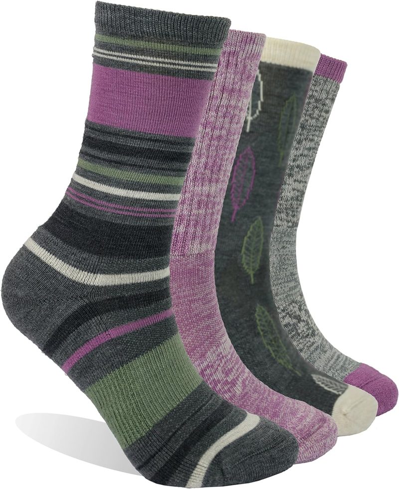 4 Pack Women's Merino Wool Outdoor Hiking Trail Crew Sock