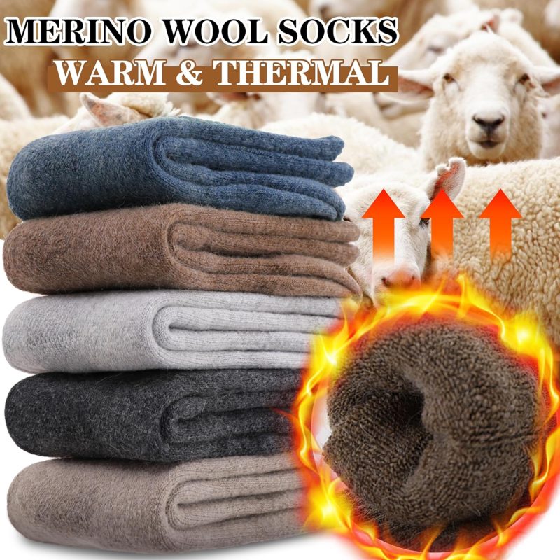 5 Pairs Womens Merino Wool Socks Hiking Warm Winter Thick Thermal Crew Cozy Cabin Ladies Gift Comfy Boot Work Socks - Image 2