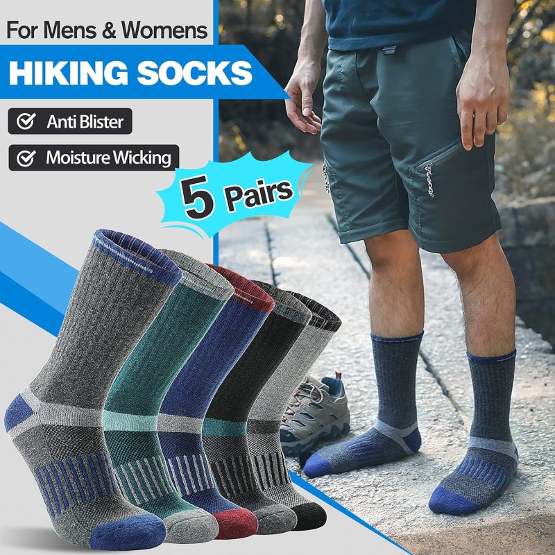 5 Pairs Merino Wool Hiking Socks Warm Thermal Winter Cozy Cushioned Moisture Wicking Socks for Women & Men - Image 2