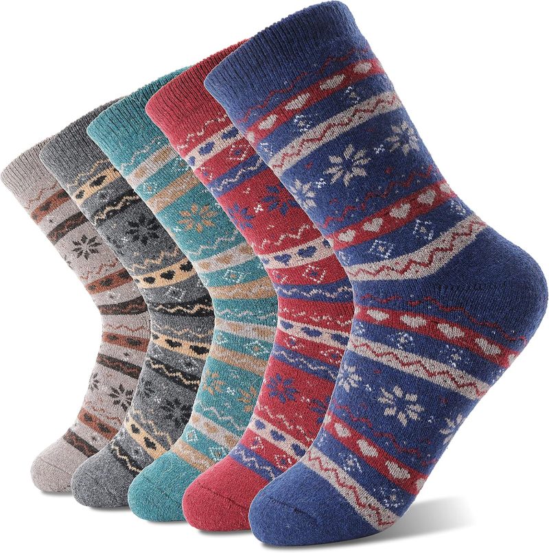 5 Pack Merino Wool Hiking Socks for Women Warm Winter Thick Thermal Cozy Boot Work Soft Ladies Socks